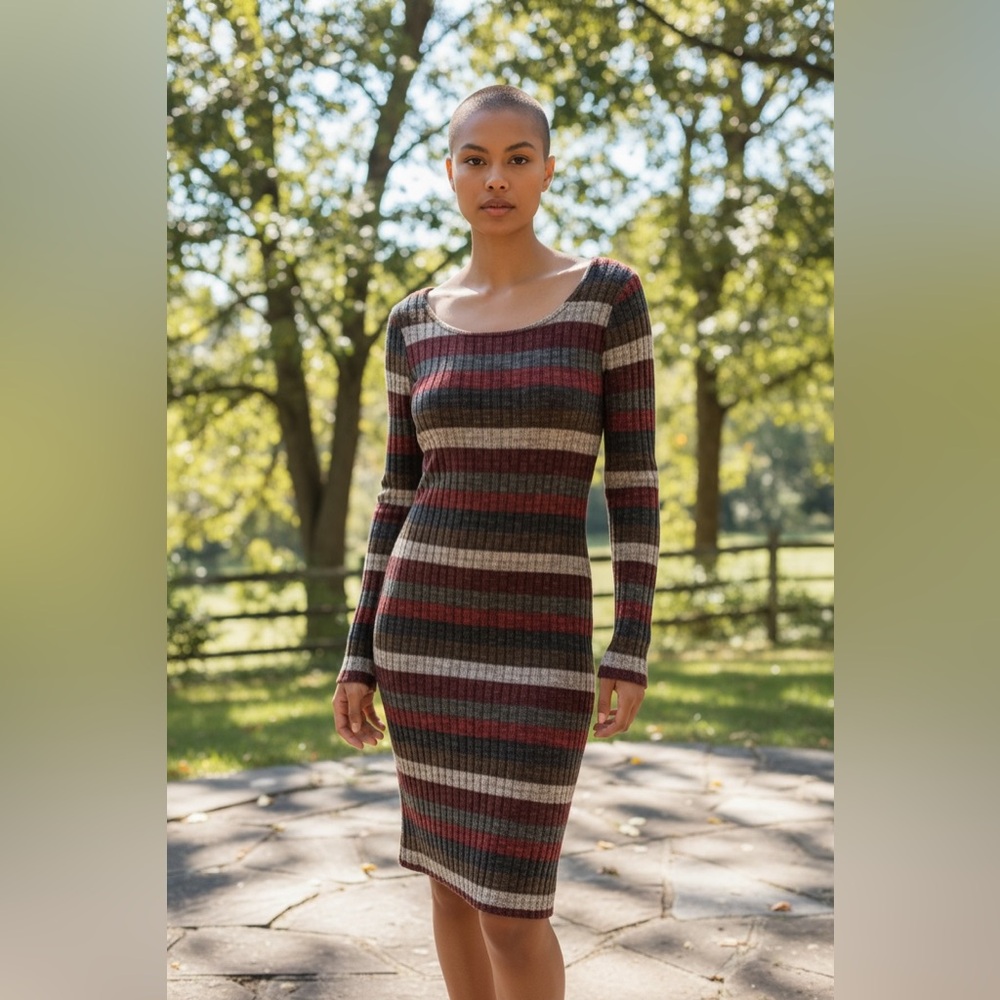 Striped Multicolor Ribbed Mini Dress